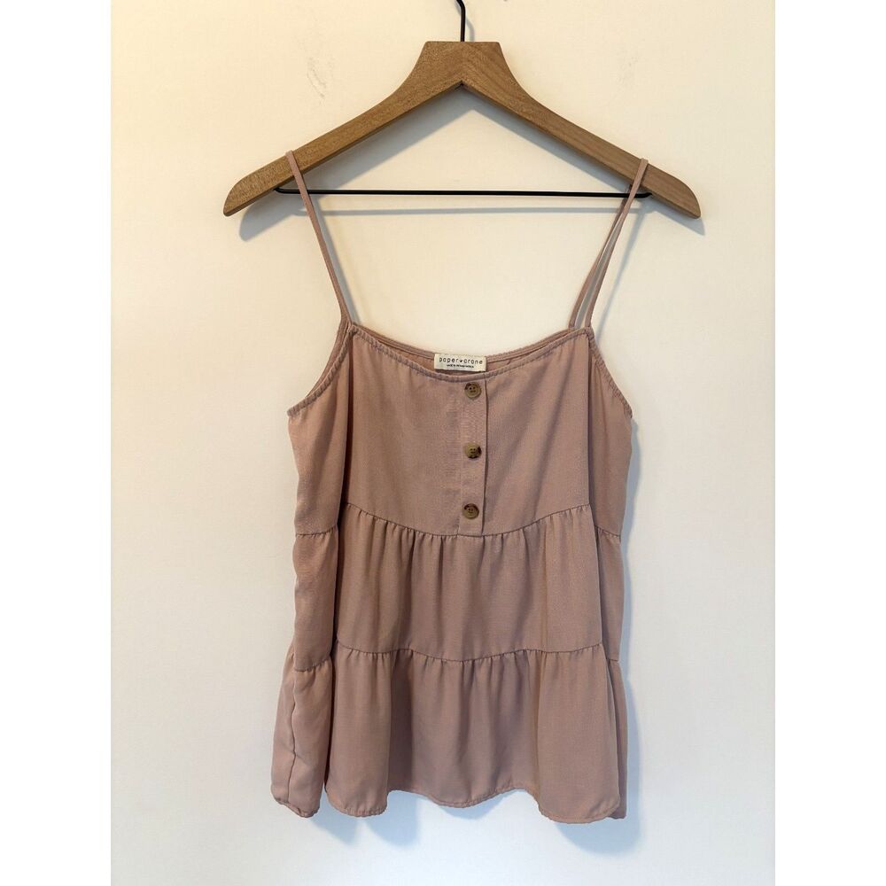 Paper Crane Dusty Rose Blush Pink Spaghetti Strap Ruched Boho Tank Top Size M